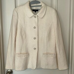 Talbots The Iconic Boiled wool ruffle blazer jacket size 12 Petite